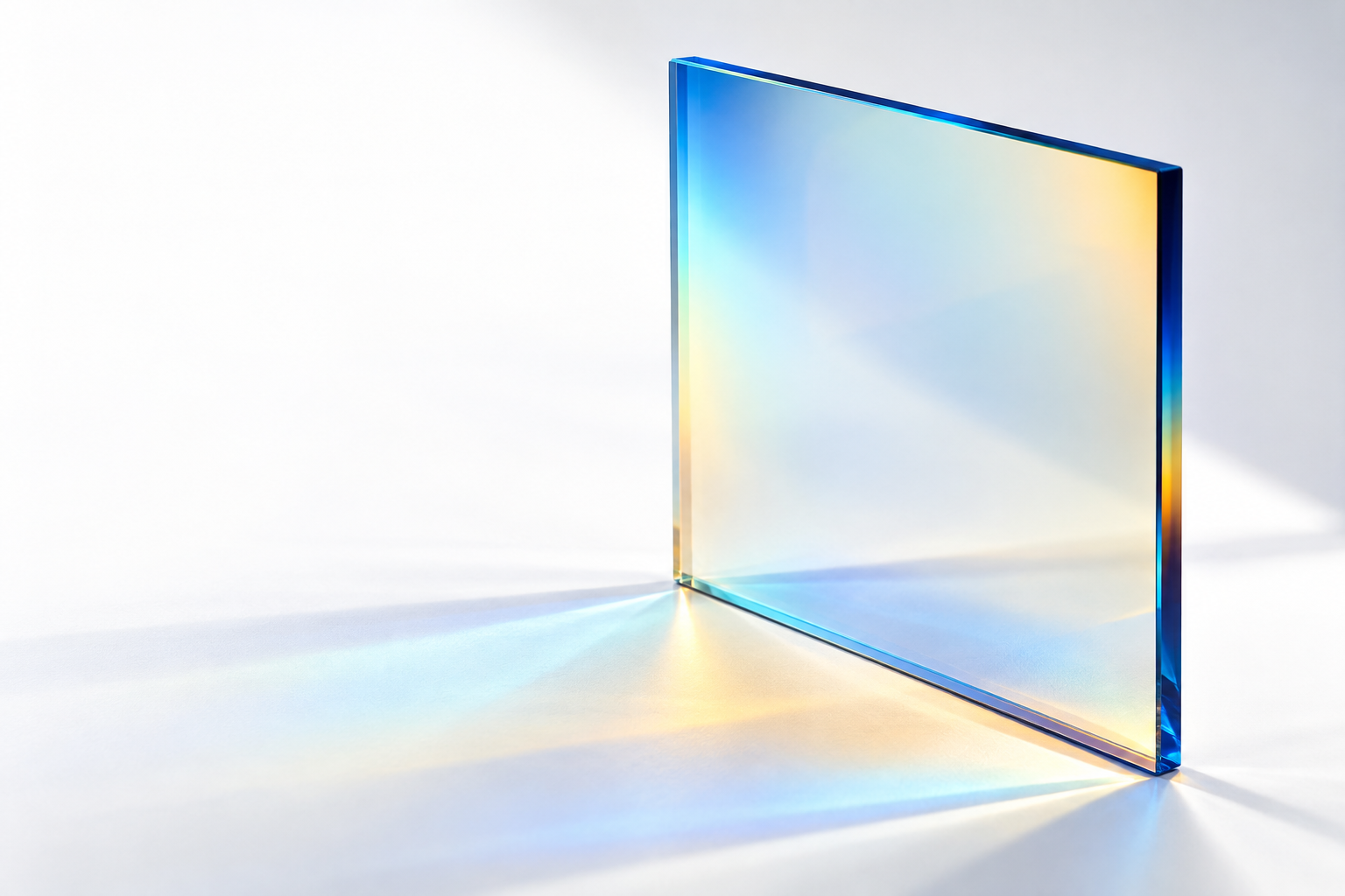 Conceptual square optical glass with blue and amber reflections