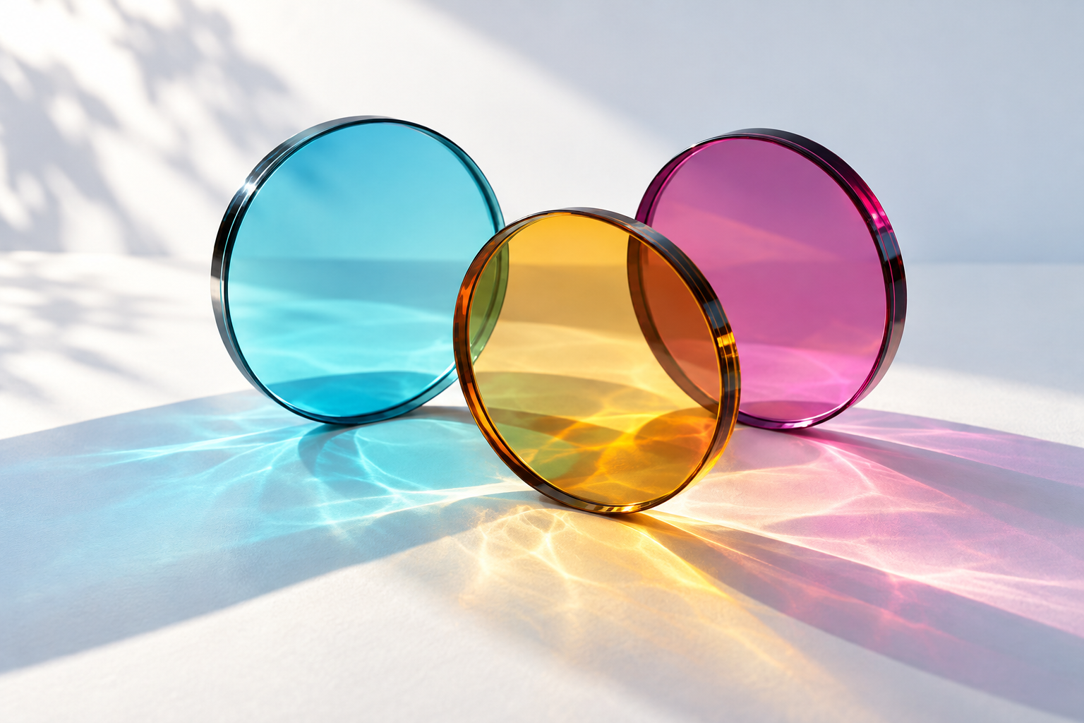 Concept illustration of cyan amber and magenta dichroic glass
